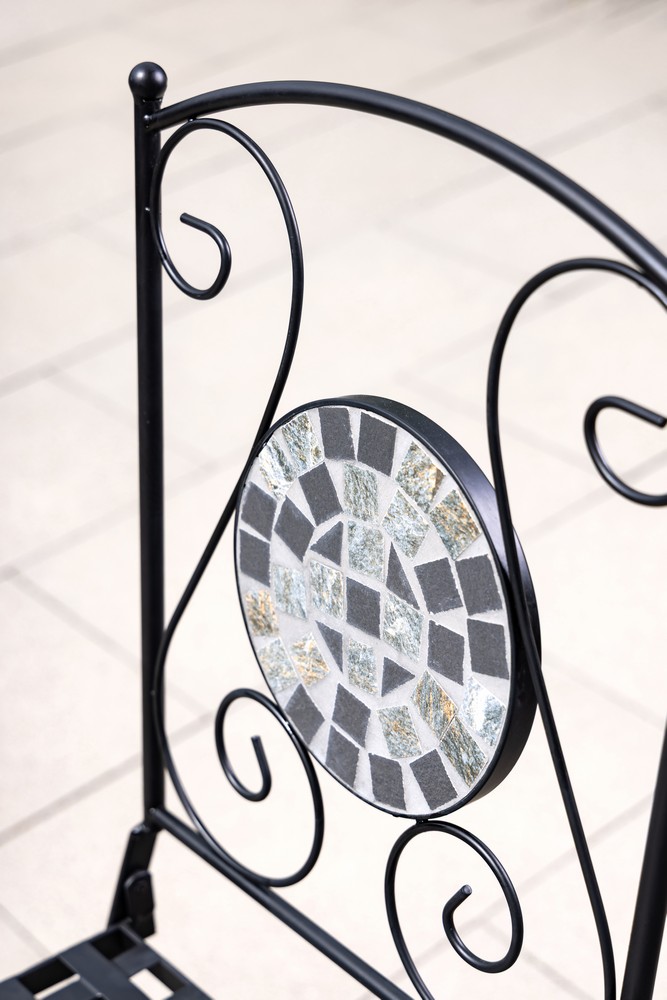 Set mobilier de gradina Gismo, 4 piese, masa cu blat din mozaic ceramic cu aspect de piatra naturala, banca pentru 2 persoane si 2 scaune pliabile pentru economisirea spatiului, masa 120x60x75 cm, negru - imagine 11