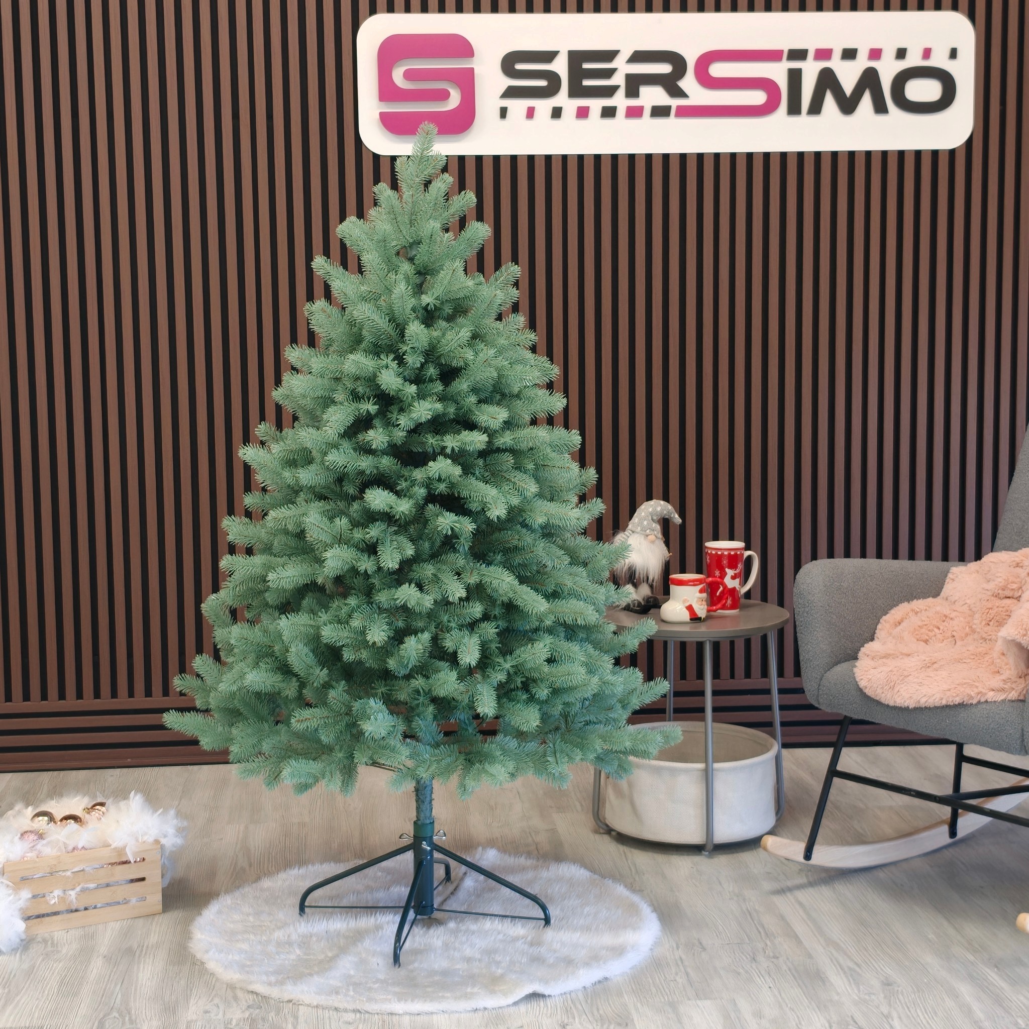 Brad artificial Christmas Deluxe by Sersimo, Kovalivska argintiu, 3D, 150 cm - imagine 2