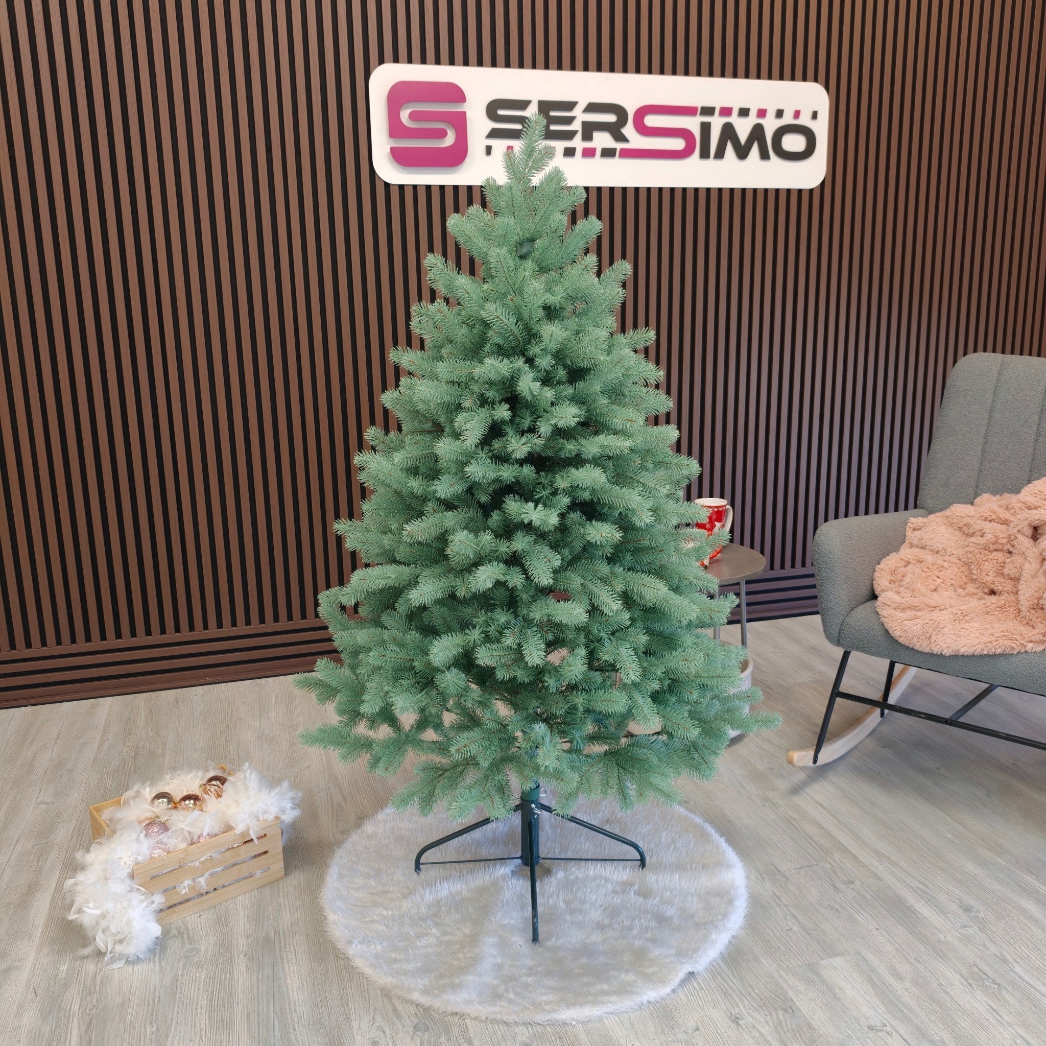 Brad artificial Christmas Deluxe by Sersimo, Kovalivska argintiu, 3D, 150 cm - imagine 11