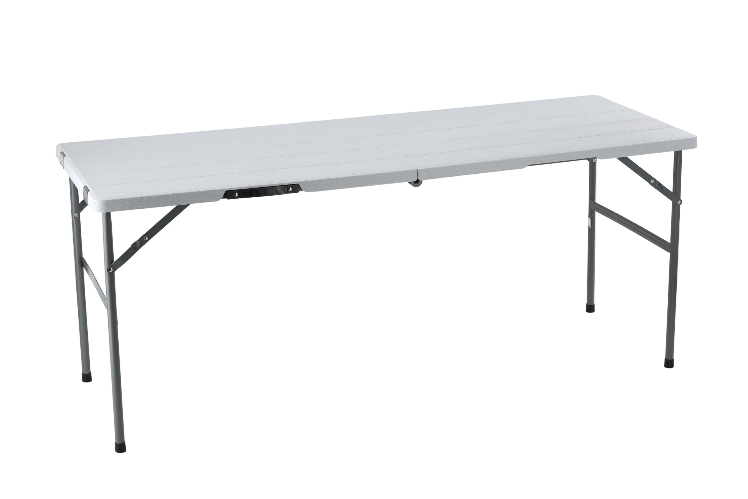 Set masa si banci pliabile pentru camping si evenimente, 3 piese, cu 2 banci care se depoziteaza in interiorul mesei pliate pentru economisirea spatiului, masa 178x66 cm si banci 160x25 cm, alb si gri - imagine 8