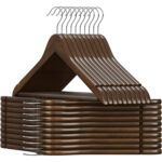 SONGMICS Set 20 umerase pentru organizarea hainelor in dressing, din lemn masiv de artar, bara antiderapanta pentru pantaloni, carlige rotative 360°, maro inchis