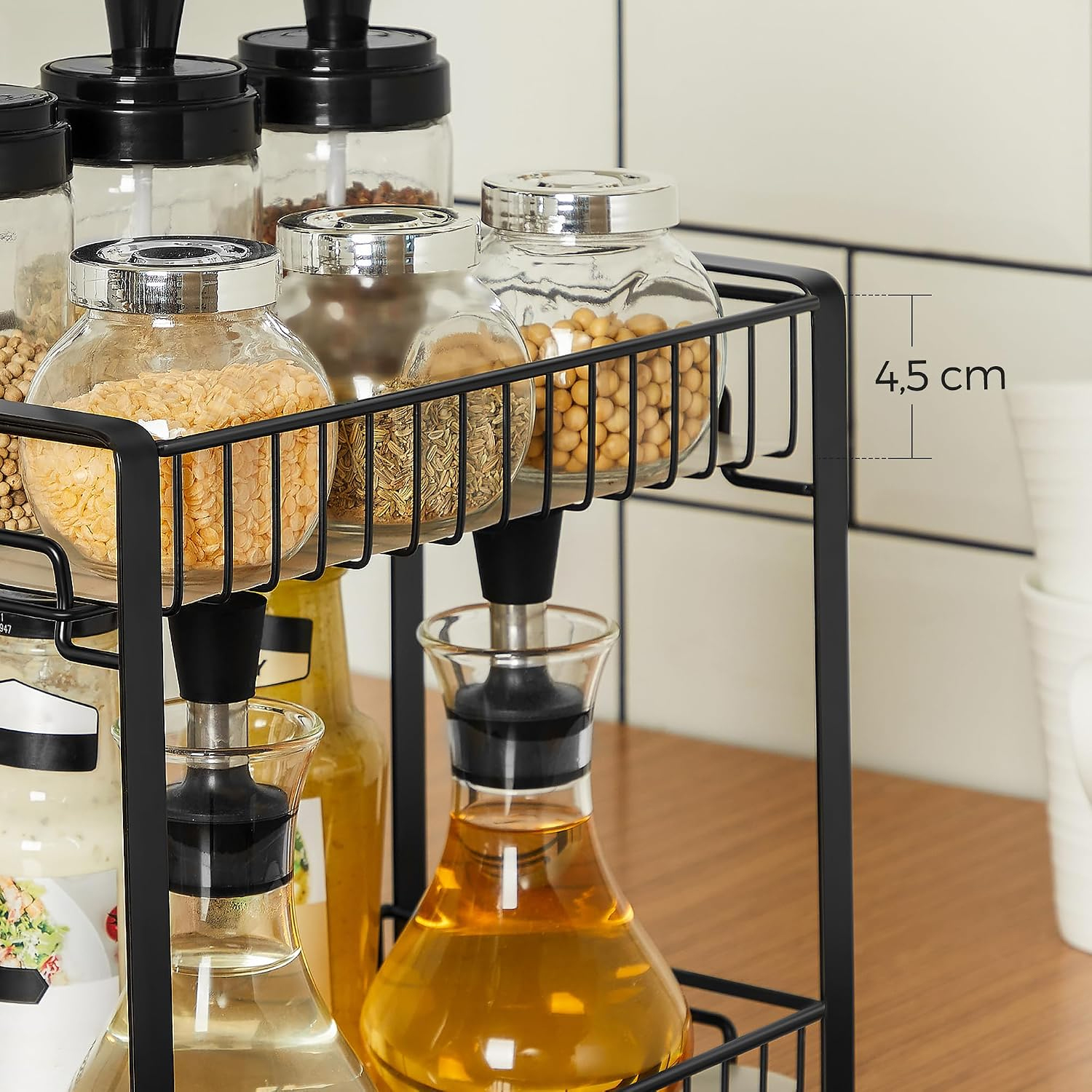 SONGMICS Raft organizator pentru bucatarie cu 2 niveluri pentru condimente si accesorii, structura metalica rezistenta din otel, utilizare multifunctionala in bucatarie, baie sau birou, 31x16x26 cm, negru - imagine 5