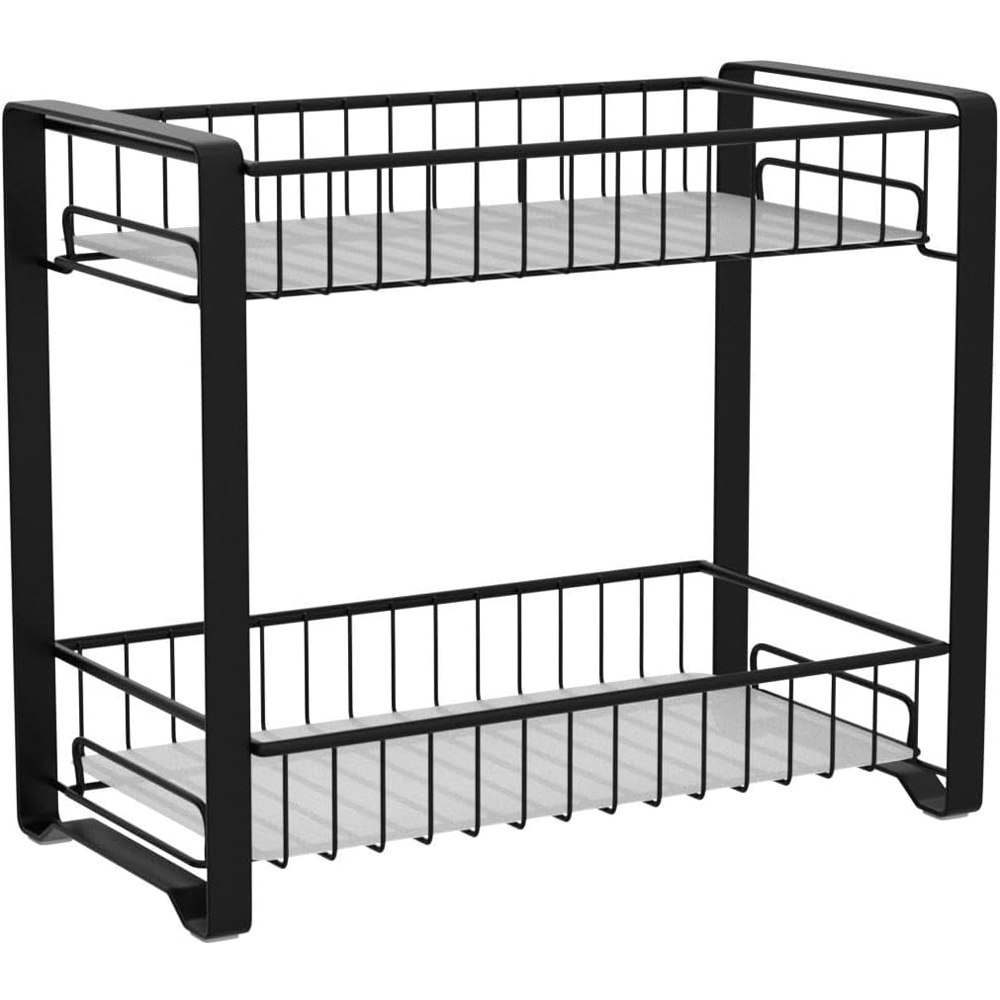 SONGMICS Raft organizator pentru bucatarie cu 2 niveluri pentru condimente si accesorii, structura metalica rezistenta din otel, utilizare multifunctionala in bucatarie, baie sau birou, 31x16x26 cm, negru