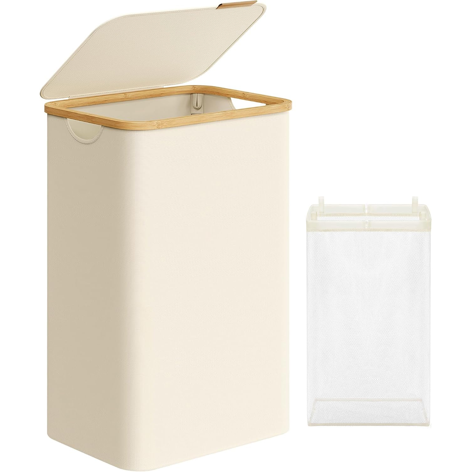 SONGMICS Cos de rufe textil, pliabil, compartiment detasabil, 90L, 42x32x71 cm, bej
