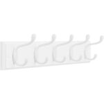 SONGMICS Cuier de perete cu 5 carlige duble si 10 puncte de agatare pentru haine, genti, palarii si prosoape, design compact pentru economisirea spatiului in hol sau baie, structura din MDF, 50x7x8 cm, alb