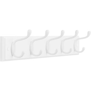SONGMICS Cuier de perete cu 5 carlige duble si 10 puncte de agatare pentru haine, genti, palarii si prosoape, design compact pentru economisirea spatiului in hol sau baie, structura din MDF, 50x7x8 cm, alb