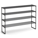 SONGMICS Pantofar metalic cu 4 niveluri pentru depozitarea a pana la 30 perechi de pantofi, configuratie reversibila si posibilitate de suprapunere pentru economisirea spatiului, structura metalica ranforsata, 116x30x72 cm, negru