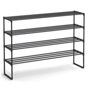 SONGMICS Pantofar metalic cu 4 niveluri pentru depozitarea a pana la 30 perechi de pantofi, configuratie reversibila si posibilitate de suprapunere pentru economisirea spatiului, structura metalica ranforsata, 116x30x72 cm, negru