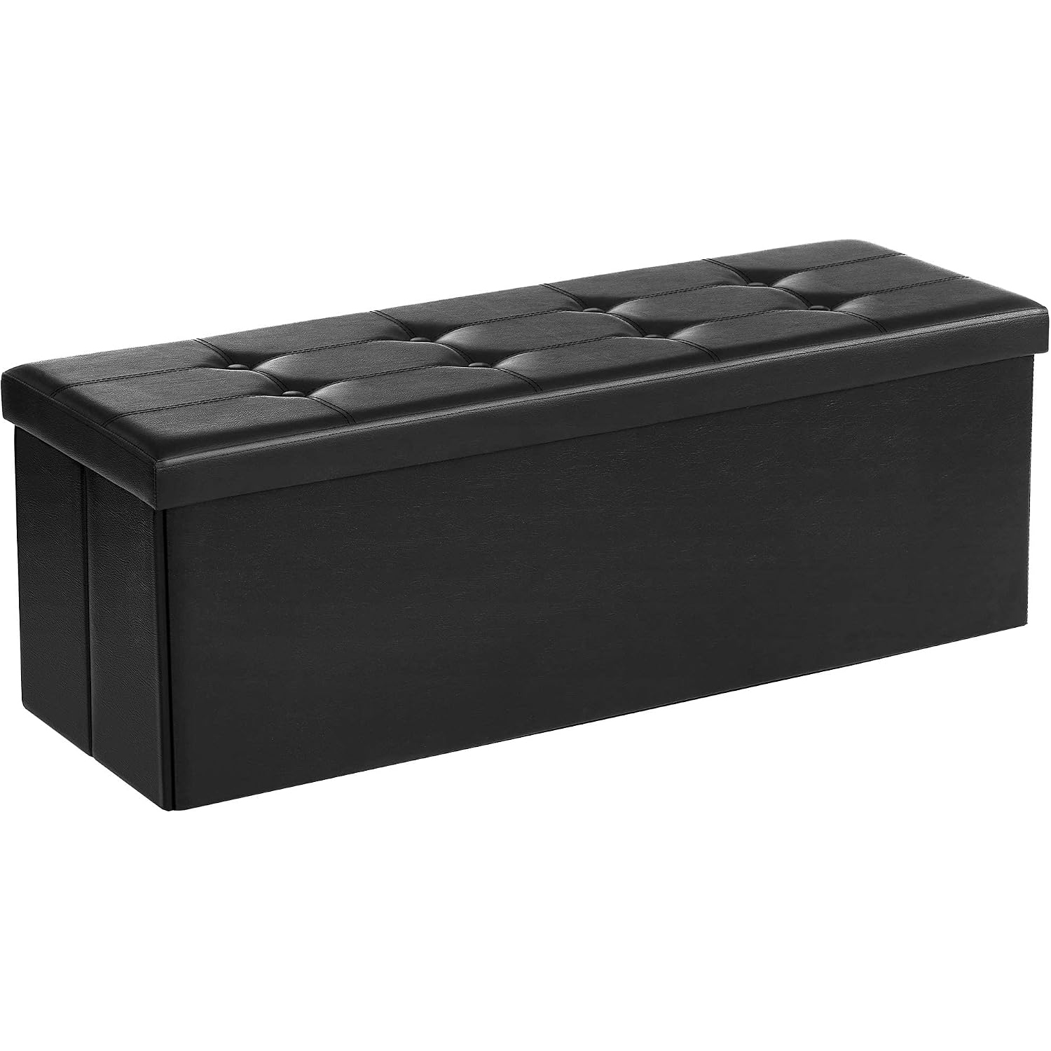 SONGMICS Banca tapitata pliabila cu lada de depozitare 120 L pentru dormitor, living si hol, sezut confortabil, tapiterie din piele ecologica, compartiment interior cu separator, maxim 300 kg, 110x38x38 cm, negru