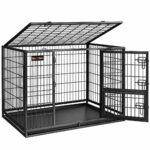 FEANDREA Cusca metalica pentru caini de 32-42 kg, structura din otel ranforsat, usa mare pentru acces, usa mica pentru hranire si deschidere superioara detasabila, tava extractibila pentru curatare usoara, 107x70x75 cm, negru