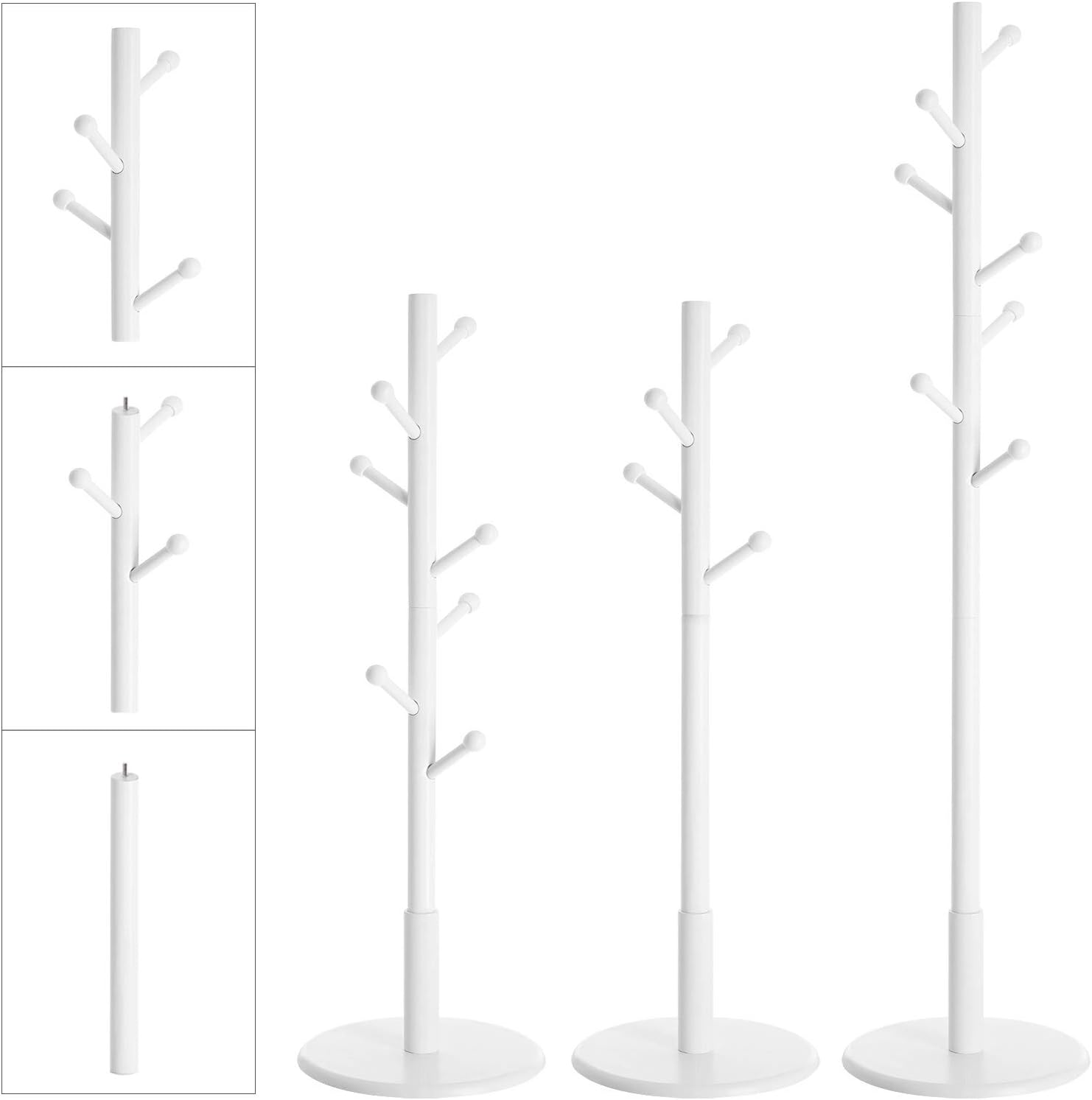 VASAGLE Cuier de podea pentru hol si dormitor, 7 carlige pentru organizarea hainelor si accesoriilor, 3 inaltimi reglabile, baza stabila si design compact, Ø38x175 cm, alb - imagine 4
