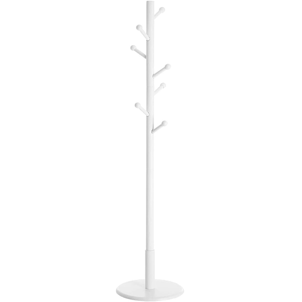 VASAGLE Cuier de podea pentru hol si dormitor, 7 carlige pentru organizarea hainelor si accesoriilor, 3 inaltimi reglabile, baza stabila si design compact, Ø38x175 cm, alb