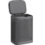 SONGMICS Cos de rufe 75 L pentru spatii mici, design ingust cu capac, ventilatie pentru circulatia aerului, 43x33x57 cm, gri inchis