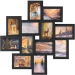 SONGMICS Rama foto colaj de perete pentru 12 fotografii de 10x15 cm, design decorativ pentru living, dormitor sau hol, structura din MDF cu protectie din sticla, 64x4x63 cm, negru