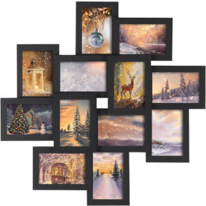 SONGMICS Rama foto colaj de perete pentru 12 fotografii de 10x15 cm, design decorativ pentru living, dormitor sau hol, structura din MDF cu protectie din sticla, 64x4x63 cm, negru