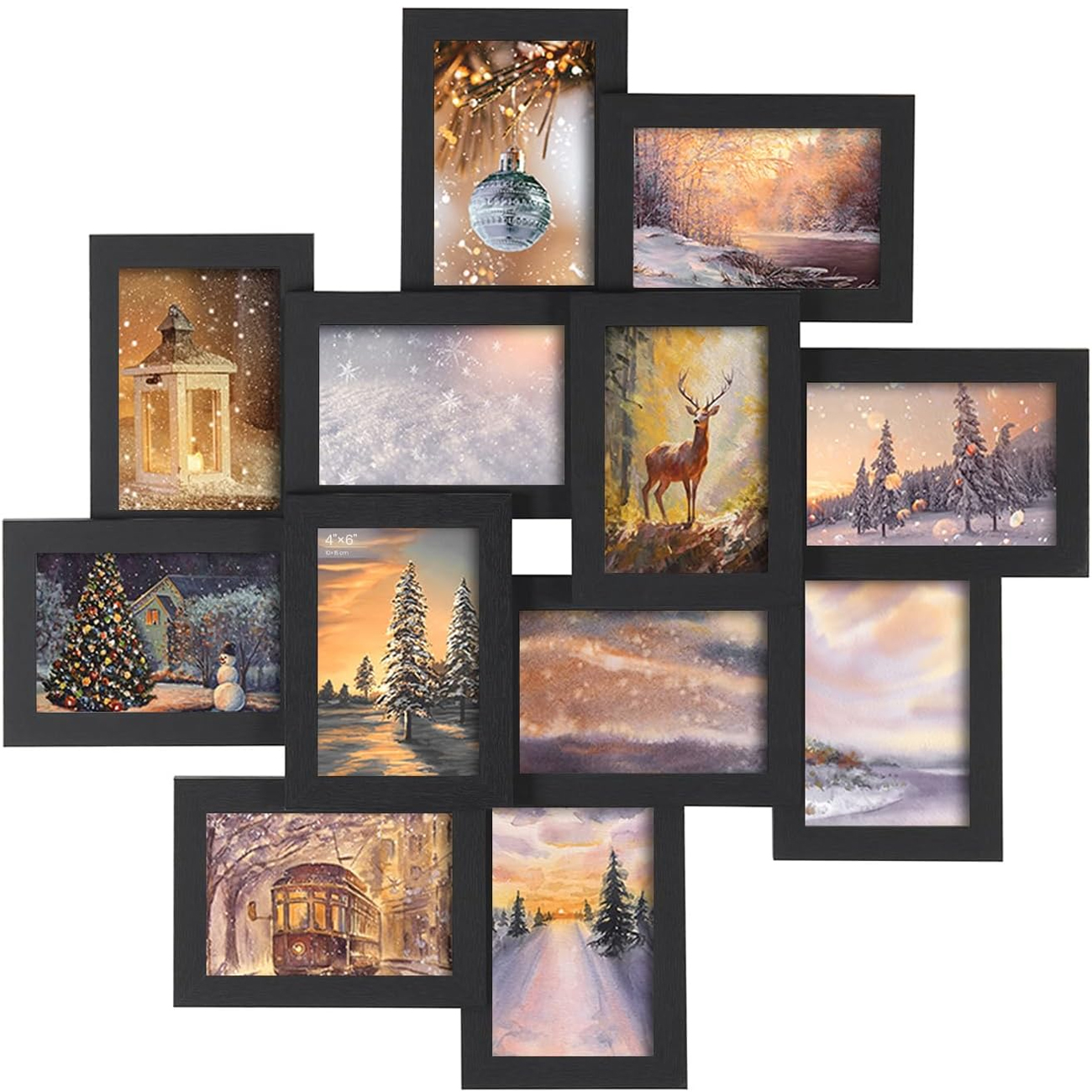 SONGMICS Rama foto colaj de perete pentru 12 fotografii de 10x15 cm, design decorativ pentru living, dormitor sau hol, structura din MDF cu protectie din sticla, 64x4x63 cm, negru