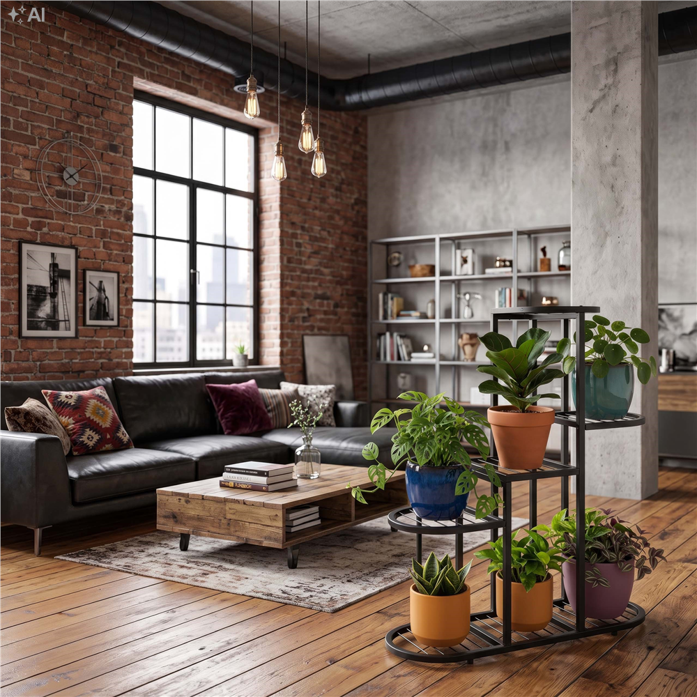Suport metalic pentru flori si plante cu 5 rafturi si 7 locuri pentru ghivece, structura rezistenta din otel, maxim 30 kg, pentru living, balcon sau terasa acoperita, 70x23x79 cm, negru - imagine 10