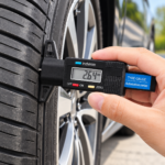 Aparat digital pentru masurarea adancimii profilului anvelopelor, cu afisaj LCD si precizie de 0,01 mm, domeniu de masurare 0-25,4 mm, tester compact pentru verificarea uzurii cauciucurilor auto, alimentare cu baterie de 1,5 V