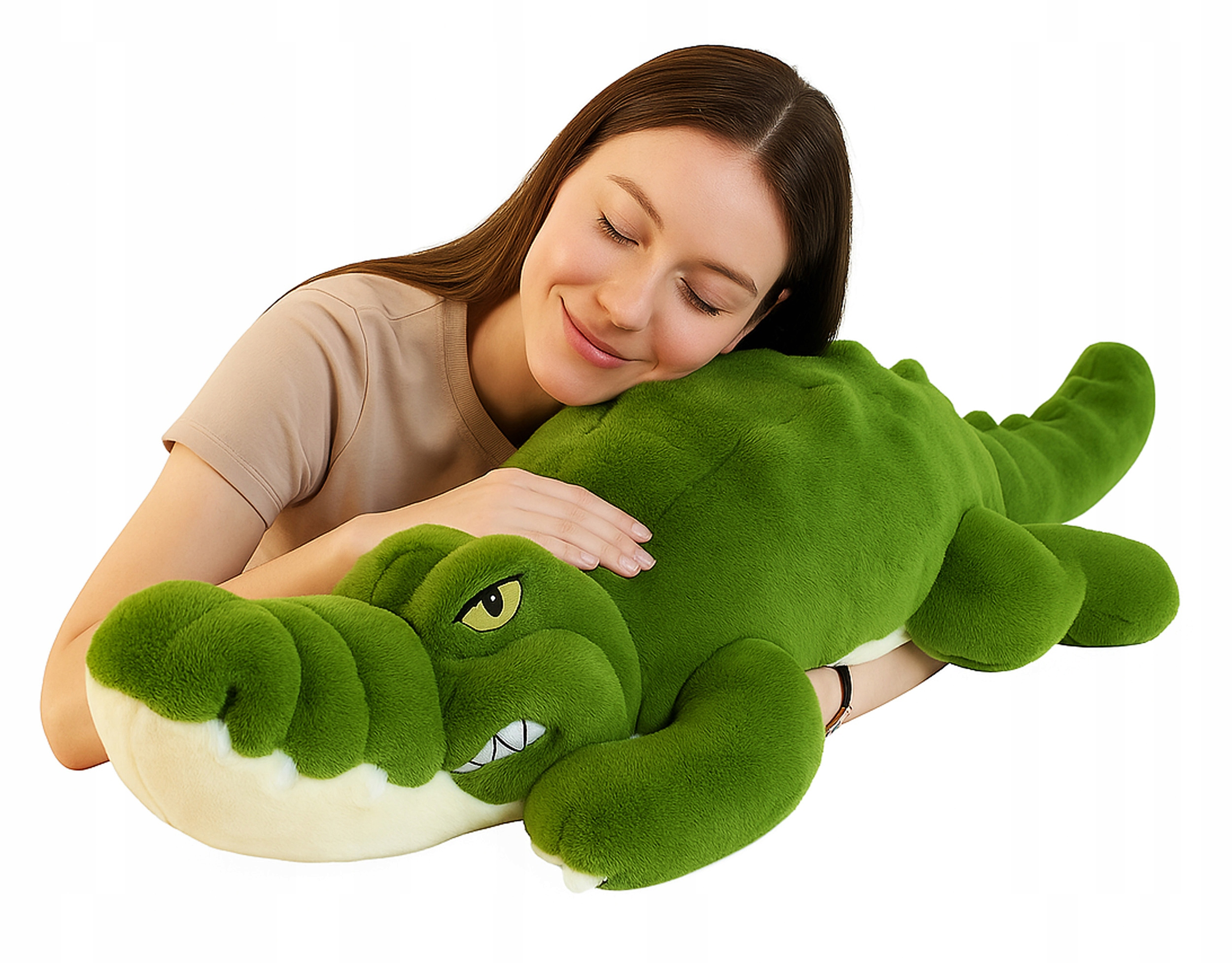 Jucarie de plus Crocodil urias 100 cm, multifunctionala 2 in 1, perna moale pentru imbratisat si relaxare, umplutura elastica din fibre, ideala pentru joaca, dormit si decorarea camerei copiilor, 3+ ani, 100x35 cm, verde - imagine 5