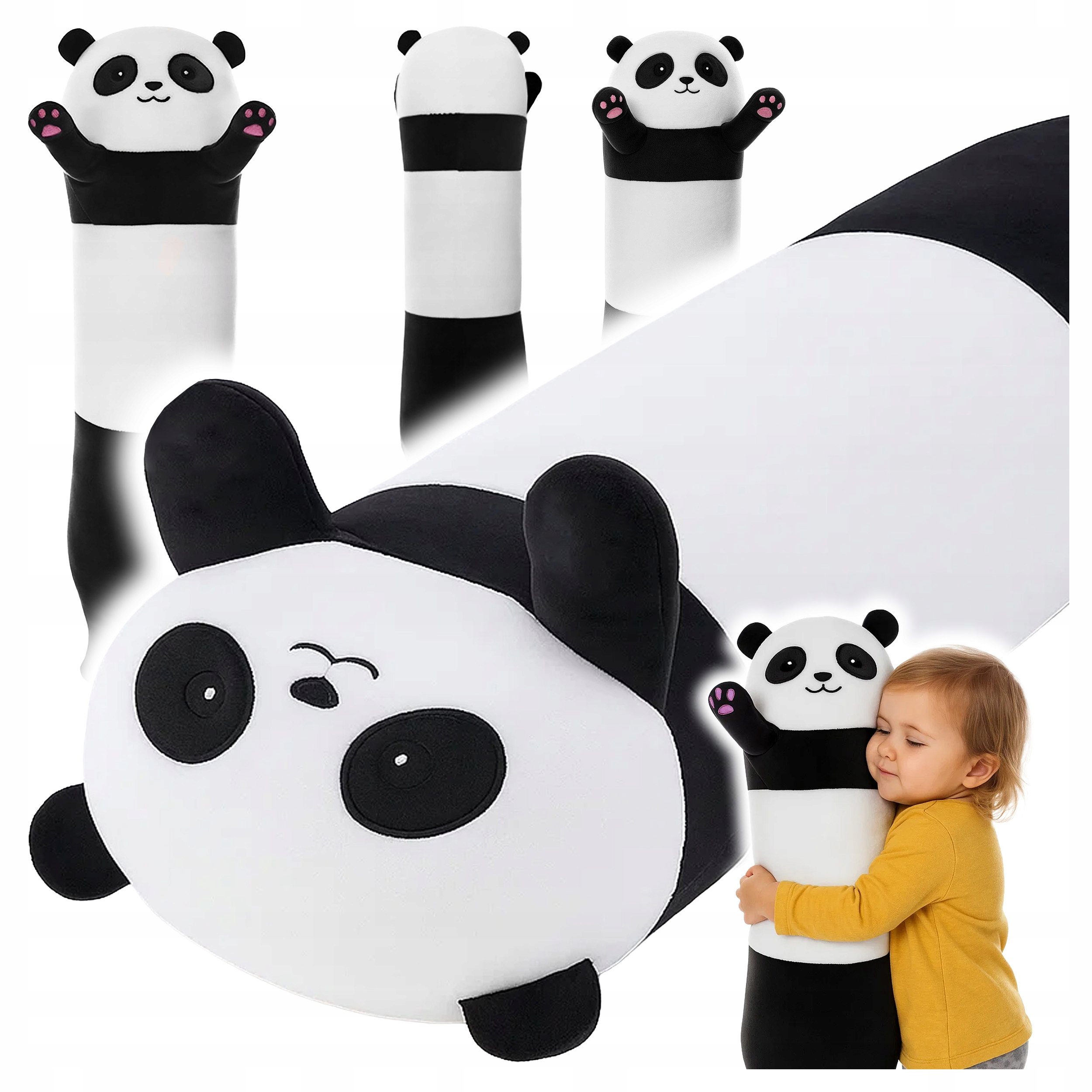 Jucarie de plus Panda urias 70 cm, multifunctionala 2 in 1, perna moale pentru imbratisat si relaxare, umplutura pufoasa din poliester, ideala pentru joaca, dormit sau decorarea camerei, 3+ ani, alb si negru - imagine 3