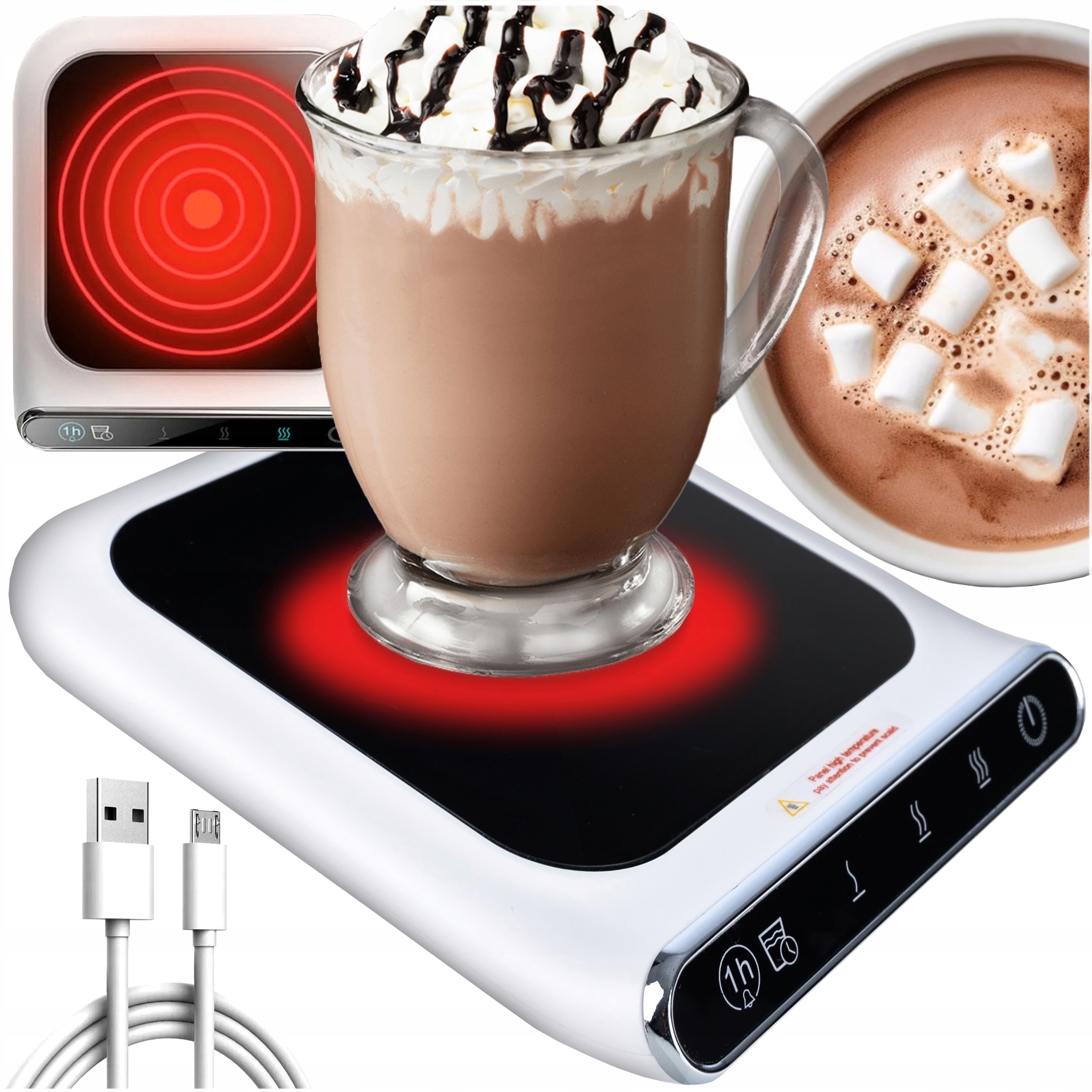 Incalzitor electric pentru cana de cafea si ceai, cu alimentare USB si putere 10 W, 3 trepte de temperatura, functie de mentinere a bauturilor calde, design compact pentru birou si acasa, 13x12x2 cm - imagine 9