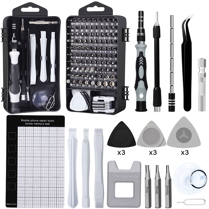 Set surubelnite de precizie 135 piese, cu 114 biti Imbus, Torx, cruce si drepti, prelungitoare, penseta, magnetizator si accesorii pentru demontarea carcaselor, ideal pentru reparatii telefoane si alte dispozitive electronice, 16x9x5 cm - imagine 2