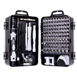 Set surubelnite de precizie 135 piese, cu 114 biti Imbus, Torx, cruce si drepti, prelungitoare, penseta, magnetizator si accesorii pentru demontarea carcaselor, ideal pentru reparatii telefoane si alte dispozitive electronice, 16x9x5 cm