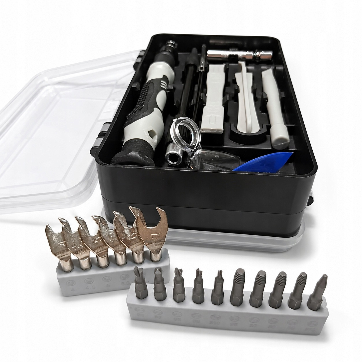 Set surubelnite de precizie 135 piese, cu 114 biti Imbus, Torx, cruce si drepti, prelungitoare, penseta, magnetizator si accesorii pentru demontarea carcaselor, ideal pentru reparatii telefoane si alte dispozitive electronice, 16x9x5 cm - imagine 6