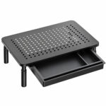 Suport multifunctional reglabil pentru laptop, monitor si imprimanta, cu 3 trepte de ajustare a inaltimii, sertar integrat pentru depozitarea accesoriilor de birou, design ventilat pentru disiparea caldurii, 37x24x4 cm, negru