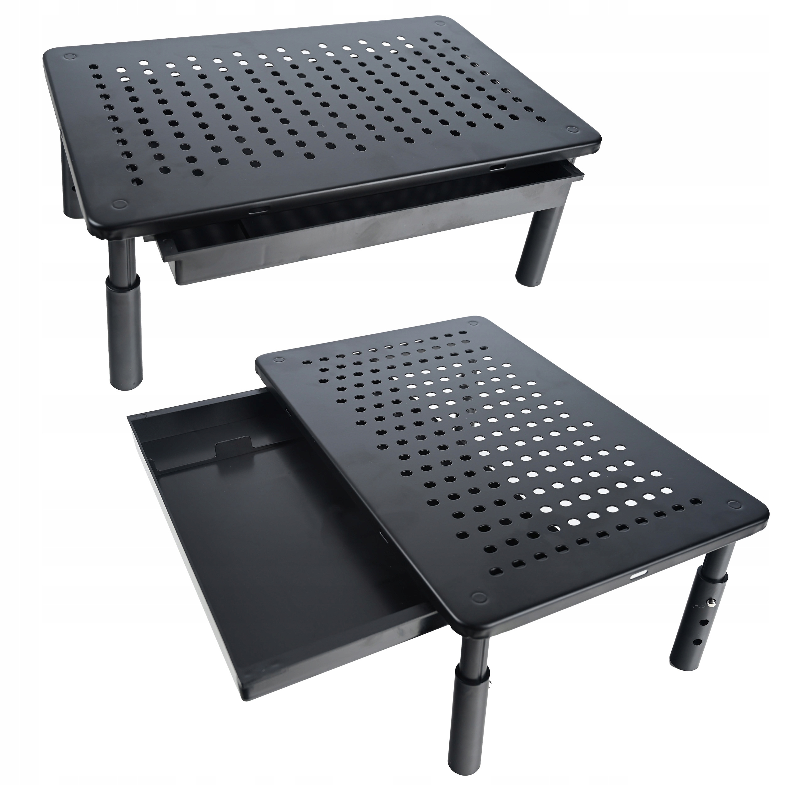 Suport multifunctional reglabil pentru laptop, monitor si imprimanta, cu 3 trepte de ajustare a inaltimii, sertar integrat pentru depozitarea accesoriilor de birou, design ventilat pentru disiparea caldurii, 37x24x4 cm, negru - imagine 4