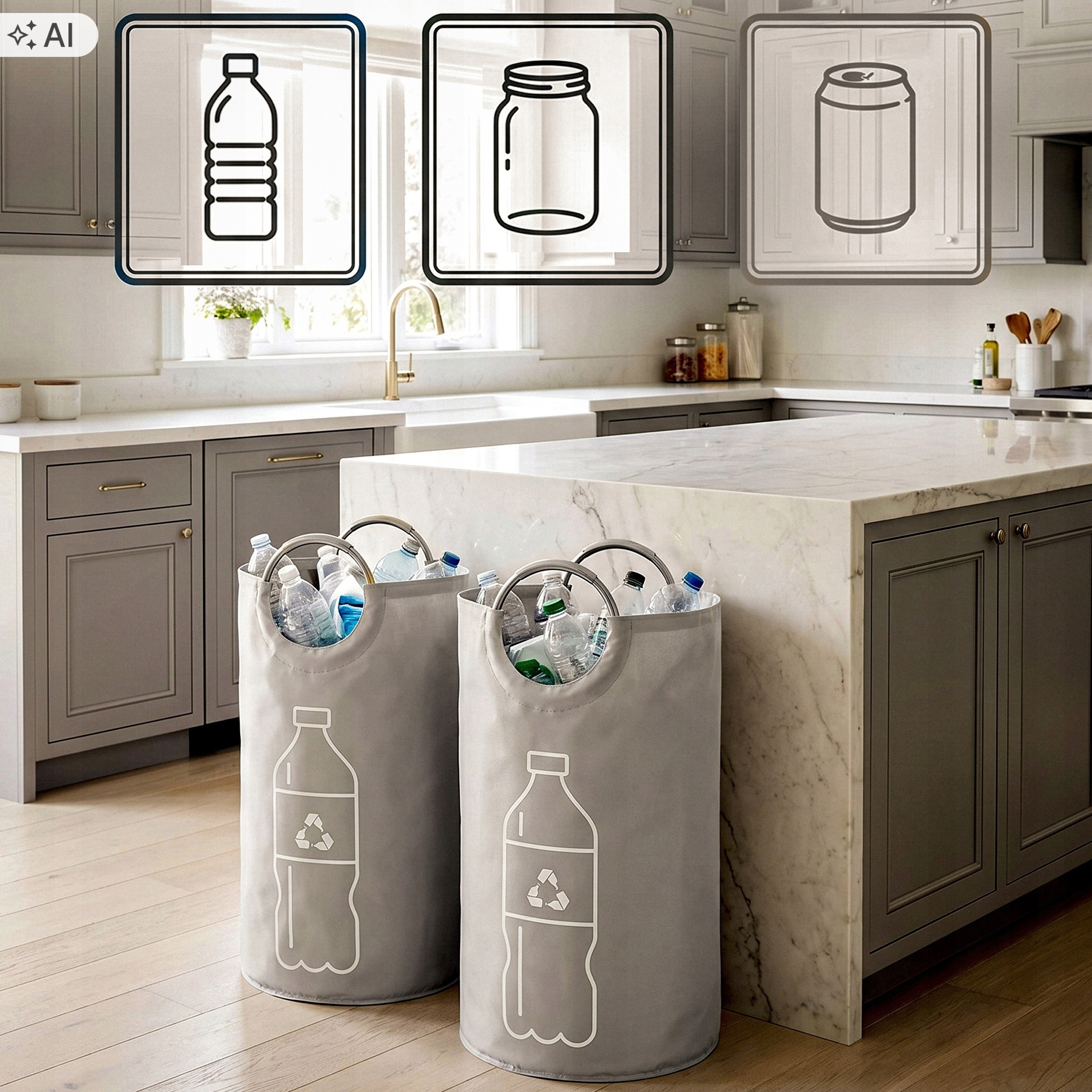 Cos pliabil pentru colectarea sticlelor si dozelor reciclabile SGR, capacitate 90 L, material Oxford rezistent, manere pentru transport, design compact pentru depozitare, ideal pentru casa, garaj sau pivnita, 38x72 cm, gri - imagine 3