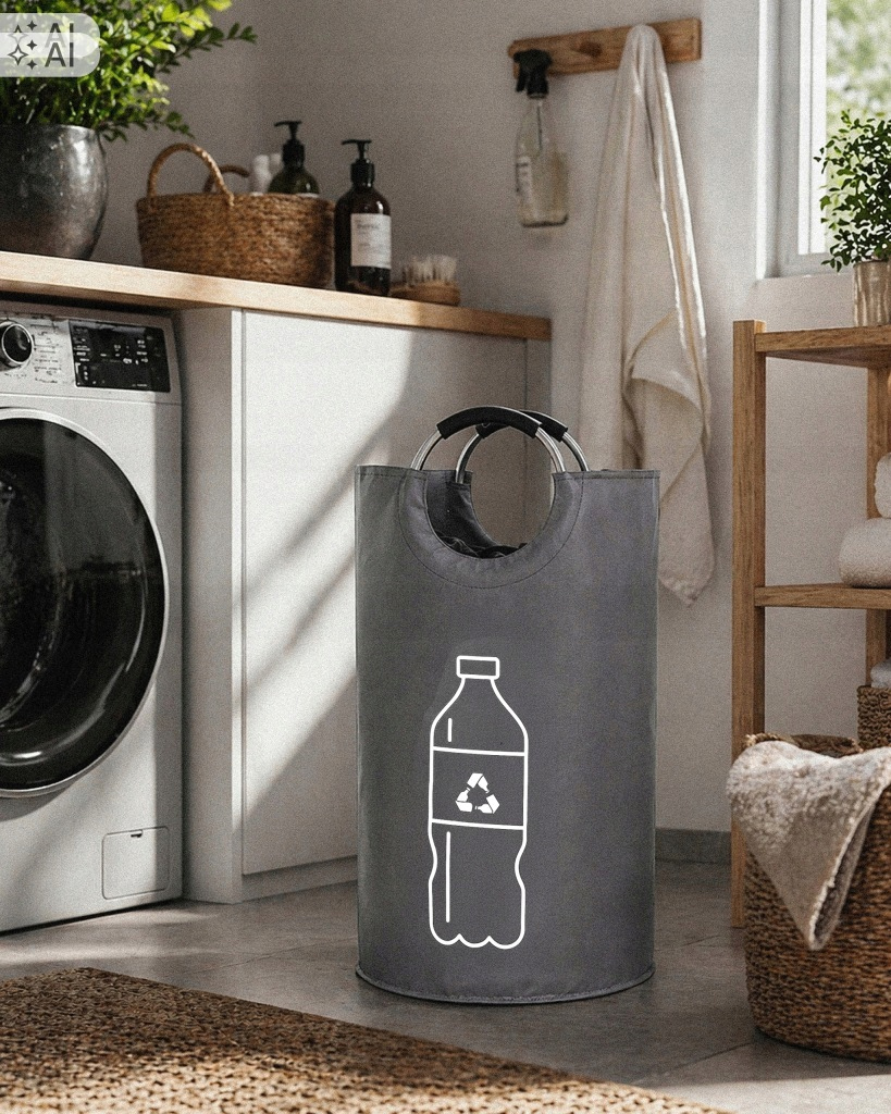Cos pliabil pentru colectarea sticlelor si dozelor reciclabile SGR, capacitate 90 L, material Oxford rezistent, manere pentru transport, design compact pentru depozitare, ideal pentru casa, garaj sau pivnita, 38x72 cm, gri - imagine 7