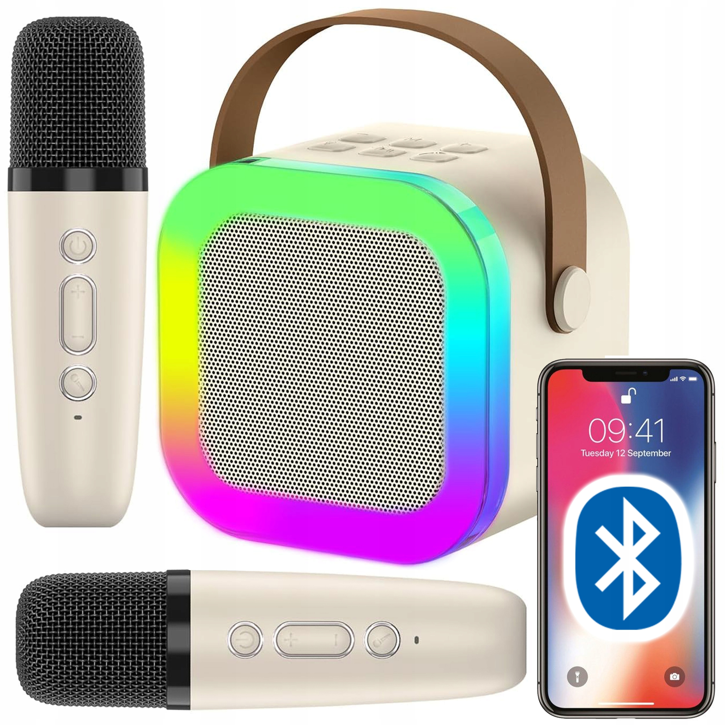 Set karaoke wireless cu 2 microfoane pentru duet si boxa Bluetooth portabila de 6 W, card TF si AUX, acumulator reincarcabil 800 mAh, design compact pentru petreceri si distractie acasa, ideal pentru copii si adulti - imagine 3