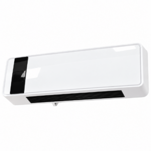 Aeroterma electrica de perete cu element ceramic PTC, putere reglabila 1000 W si 2000 W, 3 moduri functionare pentru ventilatie si incalzire, afisaj LED si telecomanda, programator si temporizator, 50x14x19 cm