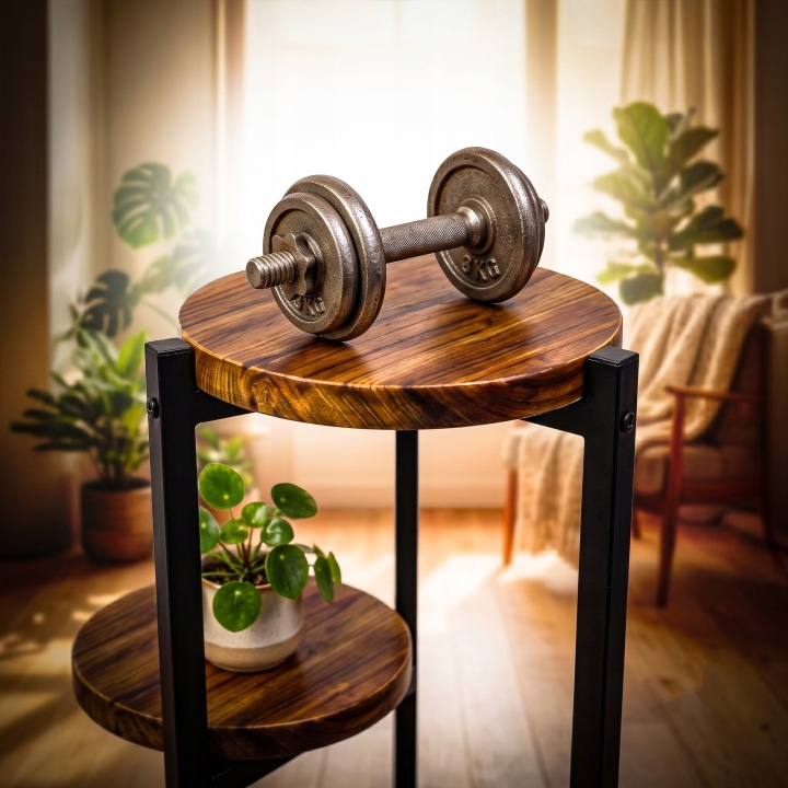 Suport pentru flori si ghivece cu 4 niveluri, structura metalica, polite rotunde de 18 cm cu margini inaltate pentru stabilitatea ghivecelor, baza de 32 cm, stil industrial, inaltime 54 cm, maro inchis - imagine 7