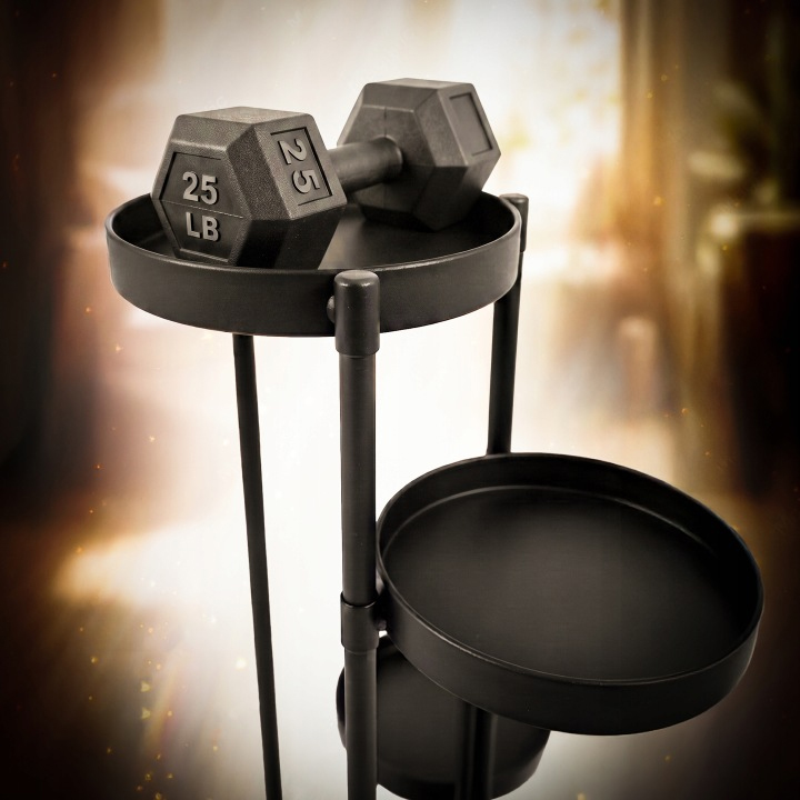 Suport pentru flori si ghivece cu 5 niveluri, structura metalica, polite rotunde cu margini inaltate si diametru de 20 cm, design modern industrial si loft, baza stabila de 48x48 cm, inaltime 82 cm, negru - imagine 10