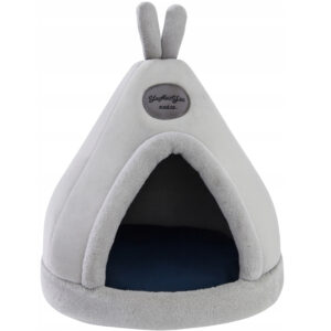 Casuta culcus pentru pisici si caini de talie mica si medie, design tip cort tipi, material moale din catifea si bumbac, usor de curatat si intretinut, 45x50 cm