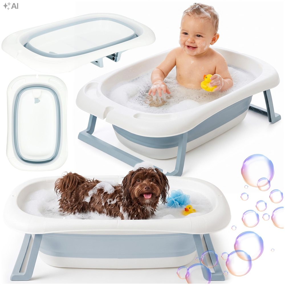 Cadita de baie pliabila pentru bebelusi si copii, sistem de siguranta impotriva plierii accidentale, dop de scurgere, sarcina maxima 30 kg, material plastic si silicon, 85x53x20 cm, alb - imagine 24