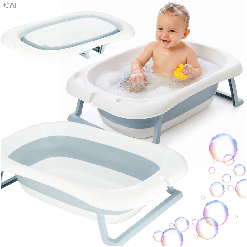 Cadita de baie pliabila pentru bebelusi si copii, sistem de siguranta impotriva plierii accidentale, dop de scurgere, sarcina maxima 30 kg, material plastic si silicon, 85x53x20 cm, alb - imagine 25