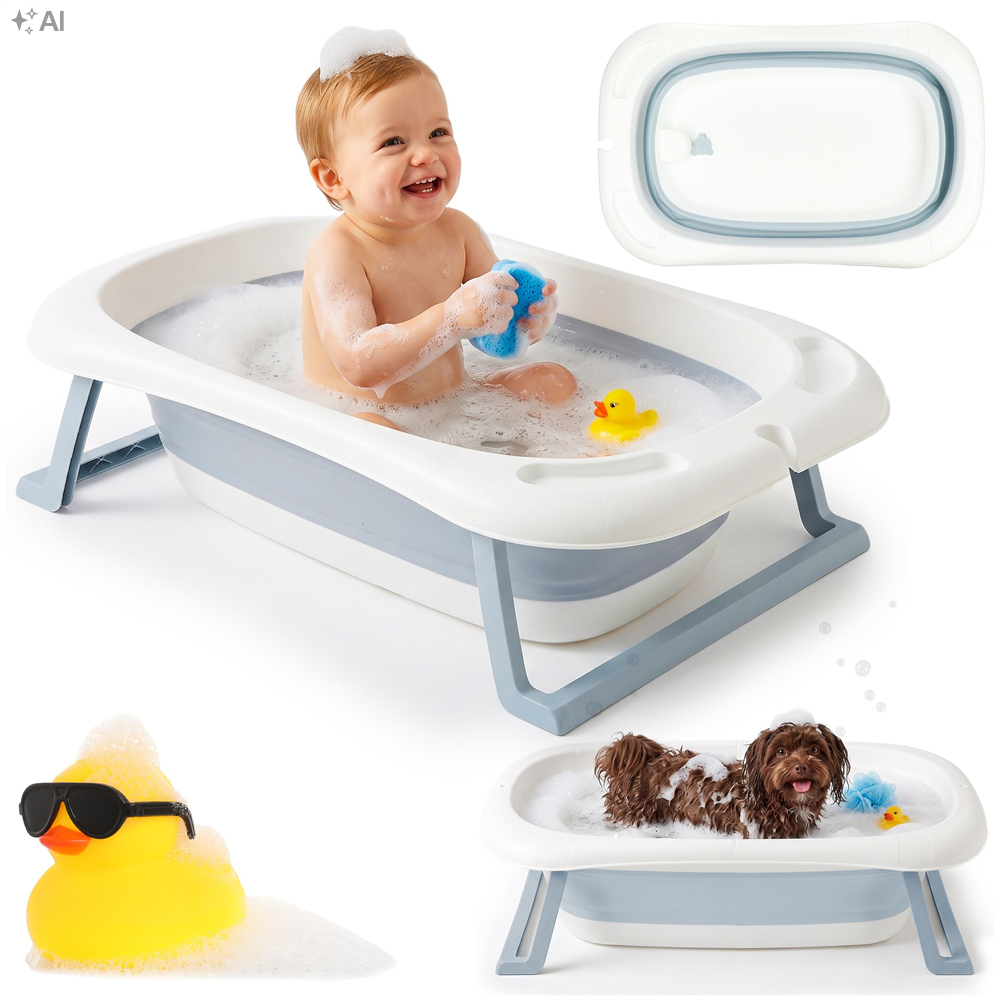 Cadita de baie pliabila pentru bebelusi si copii, sistem de siguranta impotriva plierii accidentale, dop de scurgere, sarcina maxima 30 kg, material plastic si silicon, 85x53x20 cm, alb - imagine 26