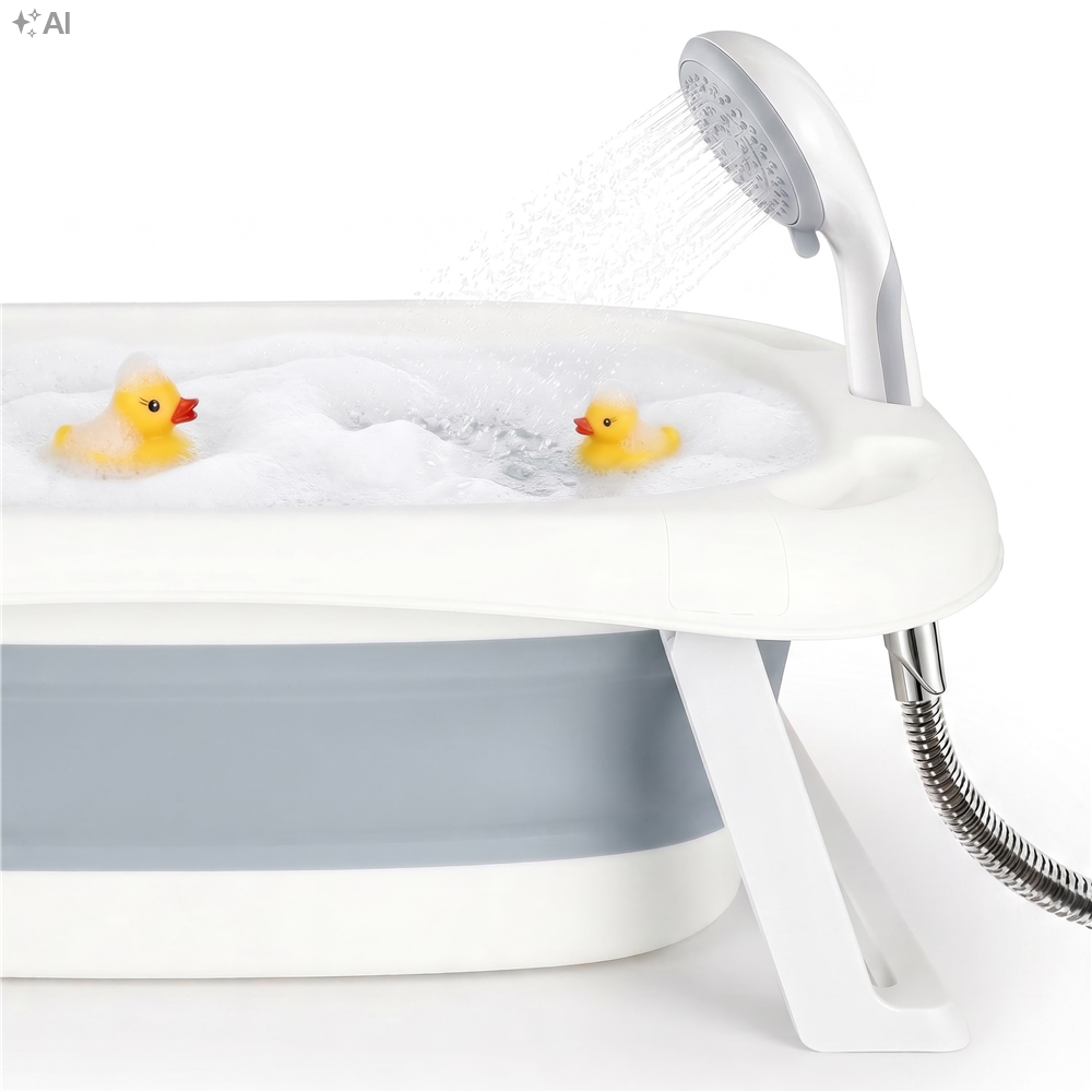 Cadita de baie pliabila pentru bebelusi si copii, sistem de siguranta impotriva plierii accidentale, dop de scurgere, sarcina maxima 30 kg, material plastic si silicon, 85x53x20 cm, alb - imagine 28