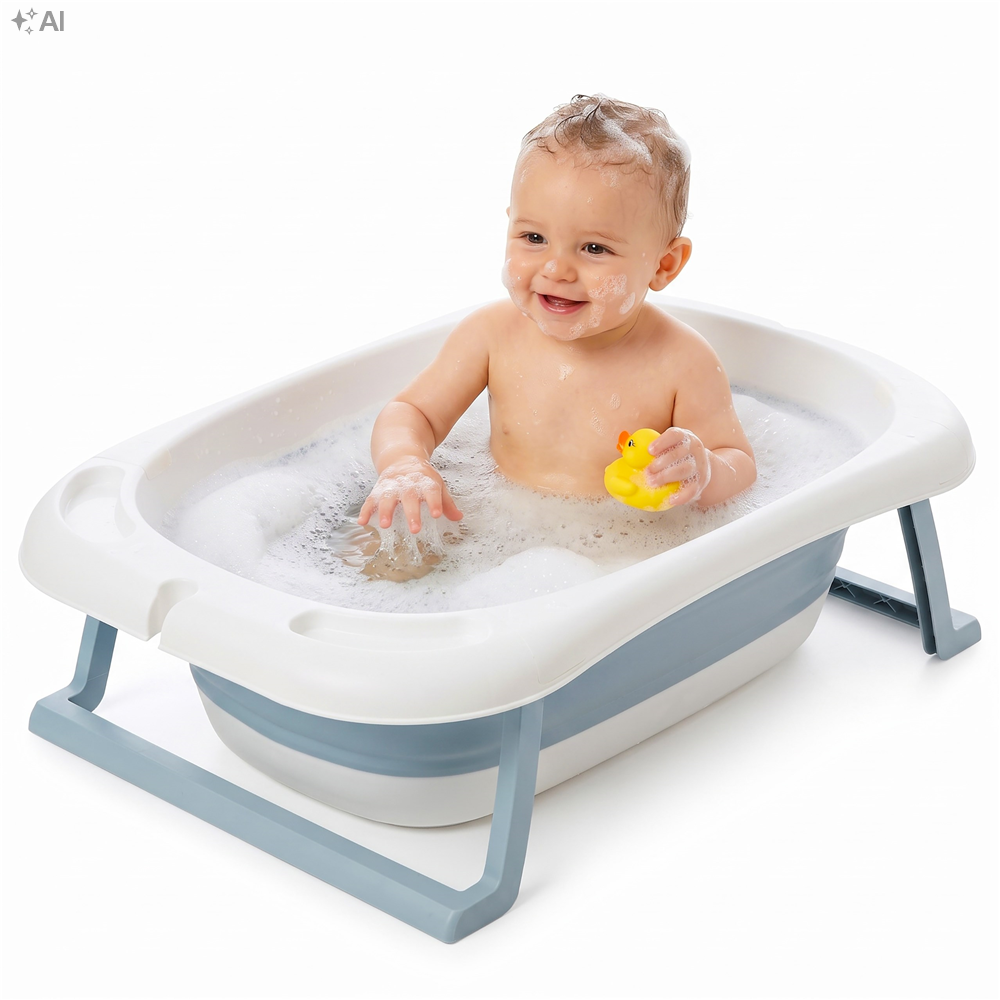 Cadita de baie pliabila pentru bebelusi si copii, sistem de siguranta impotriva plierii accidentale, dop de scurgere, sarcina maxima 30 kg, material plastic si silicon, 85x53x20 cm, alb - imagine 31