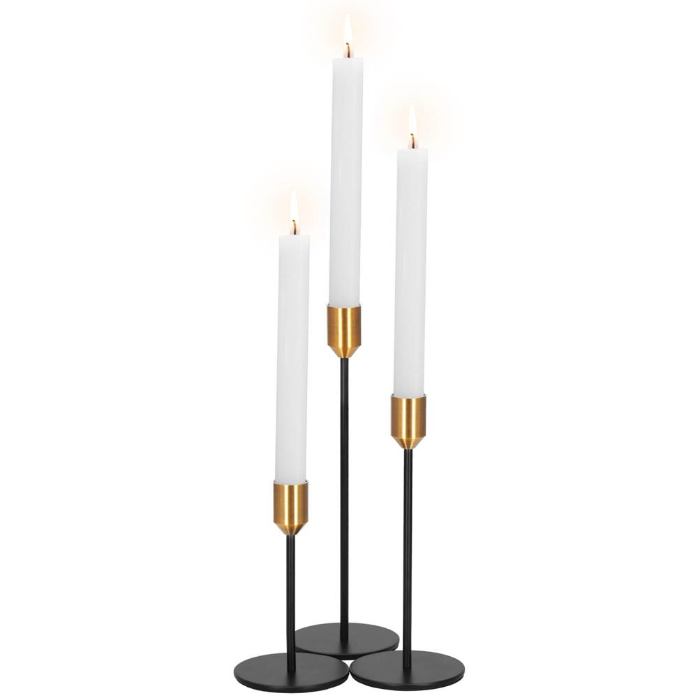 Set 3 suporturi decorative pentru lumanari din metal, tip sfesnic, cu inaltimi de 14, 20 si 25 cm, design elegant pentru decoratiuni festive si realizarea aranjamentelor, negru si auriu - imagine 17