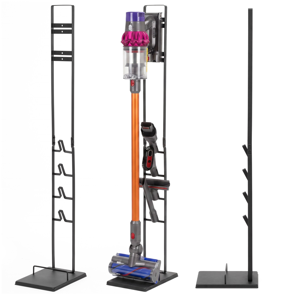 Suport universal pentru aspirator vertical si accesorii, structura metalica din otel, montaj independent pe podea fara gaurirea peretelui, design compact pentru depozitarea aspiratorului, 28x22x127 cm, negru - imagine 2