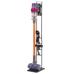 Suport universal pentru aspirator vertical si accesorii, structura metalica din otel, montaj independent pe podea fara gaurirea peretelui, design compact pentru depozitarea aspiratorului, 28x22x127 cm, negru
