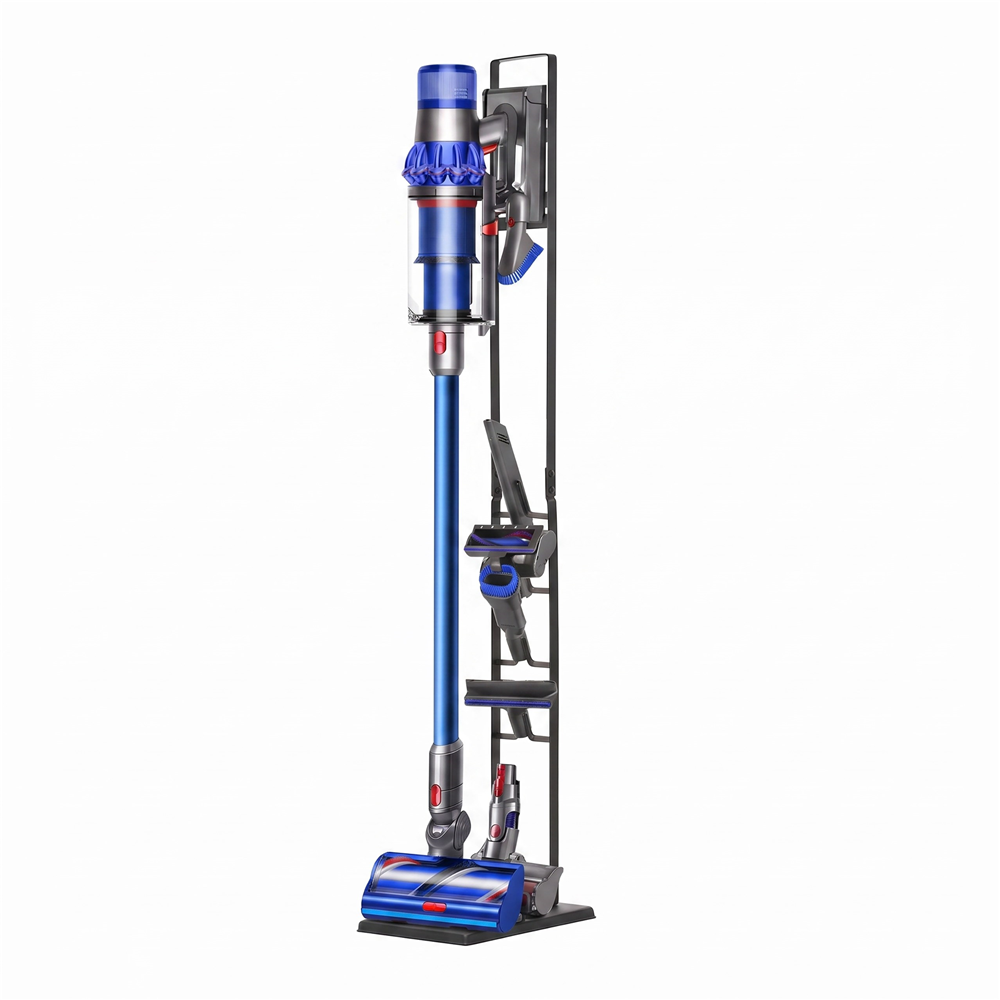 Suport universal pentru aspirator vertical si accesorii, structura metalica din otel, montaj independent pe podea fara gaurirea peretelui, design compact pentru depozitarea aspiratorului, 28x22x127 cm, negru - imagine 16