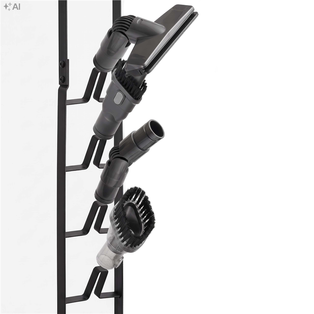 Suport universal pentru aspirator vertical si accesorii, structura metalica din otel, montaj independent pe podea fara gaurirea peretelui, design compact pentru depozitarea aspiratorului, 28x22x127 cm, negru - imagine 30