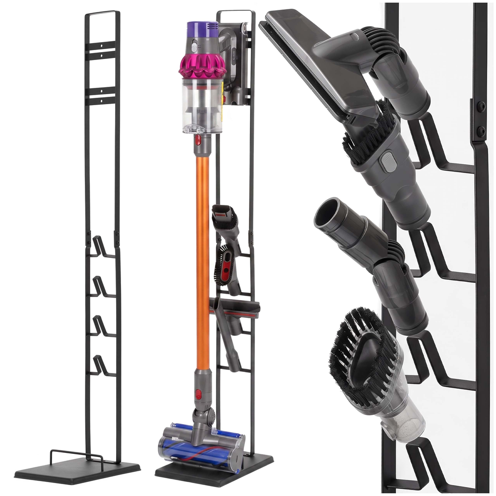 Suport universal pentru aspirator vertical si accesorii, structura metalica din otel, montaj independent pe podea fara gaurirea peretelui, design compact pentru depozitarea aspiratorului, 28x22x127 cm, negru - imagine 31