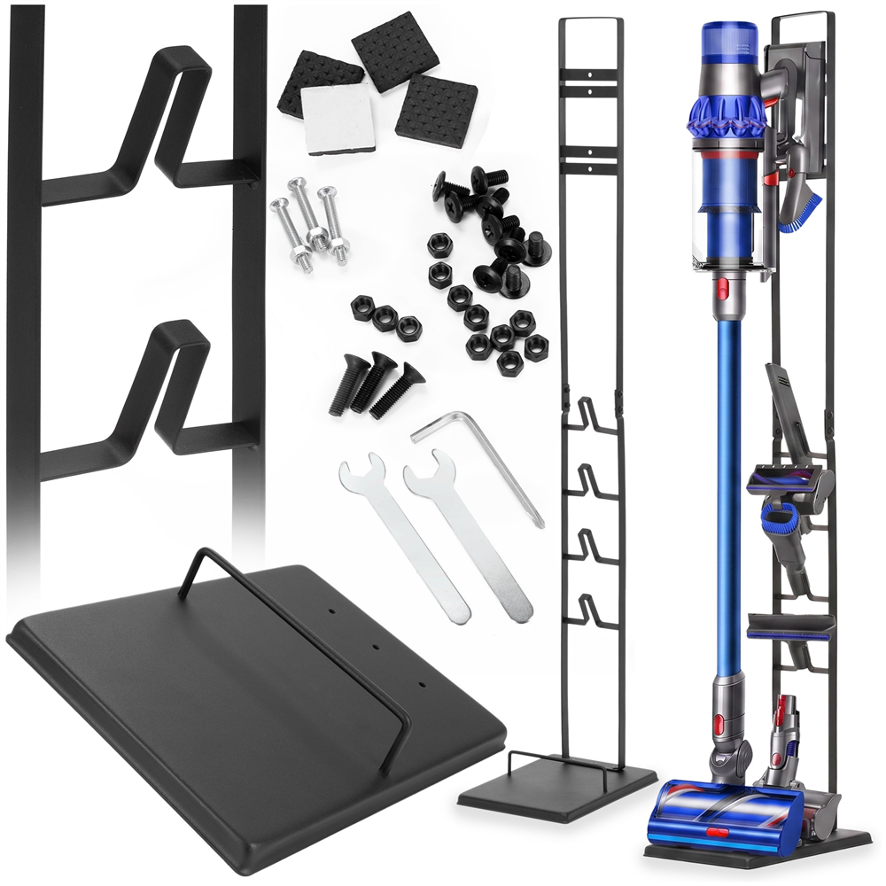 Suport universal pentru aspirator vertical si accesorii, structura metalica din otel, montaj independent pe podea fara gaurirea peretelui, design compact pentru depozitarea aspiratorului, 28x22x127 cm, negru - imagine 7