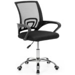 Scaun de birou ergonomic cu spatar din plasa mesh respirabila, sezut tapitat cu burete moale, cotiere pentru sustinere, baza metalica stabila cu 5 roti pivotante, maxim 100 kg, 60x44x83-93 cm, negru
